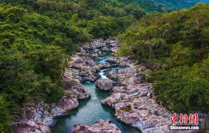航拍海南呀諾達(dá)熱帶雨林景區(qū)，鳥瞰秀美山水、廣袤雨林。<a target='_blank' href='http://www.chinanews.com/'>中新社</a>記者 駱云飛 攝