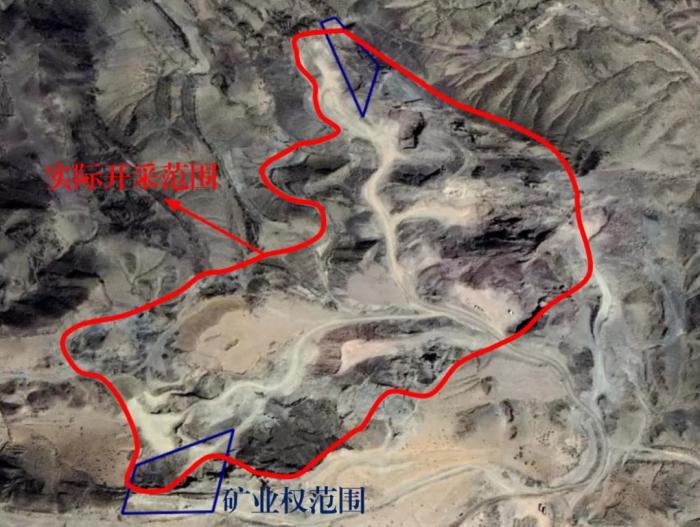 2021年5月的衛(wèi)星遙感影像顯示，白土崗子石料廠礦業(yè)權(quán)面積僅16.65畝，越界開采達(dá)207畝，超出12.4倍