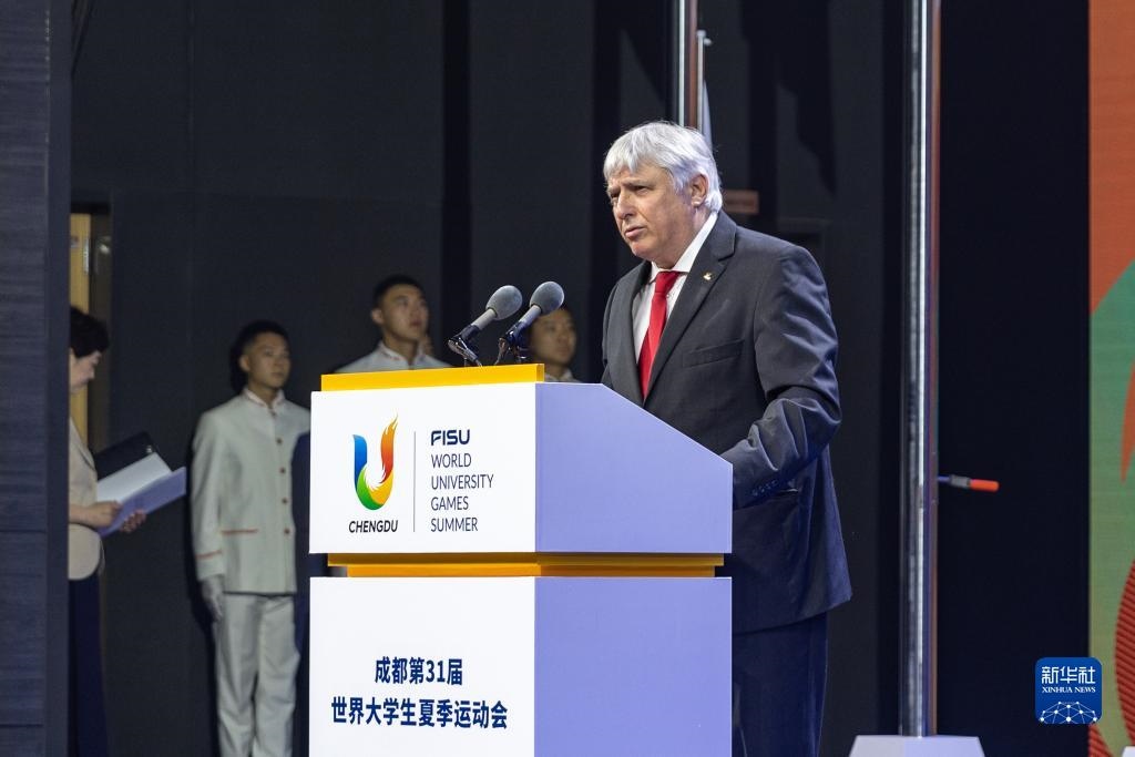 7月22日，國際大體聯(lián)秘書長、首席執(zhí)行官艾瑞克·森超在開村儀式上致辭。新華社記者 黃偉 攝