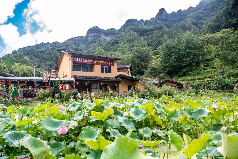 這是8月28日拍攝的華溪村村民開設(shè)的農(nóng)家樂外景。新華社記者 唐奕 攝