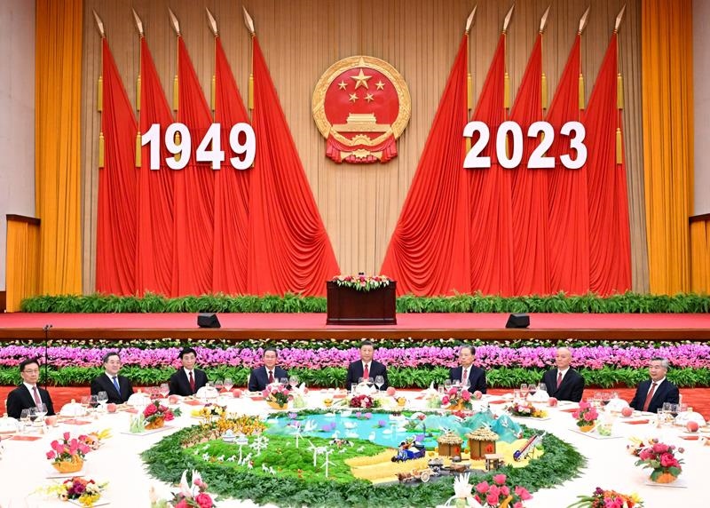 △2023年9月28日，慶祝中華人民共和國(guó)成立74周年招待會(huì)在北京人民大會(huì)堂舉行。