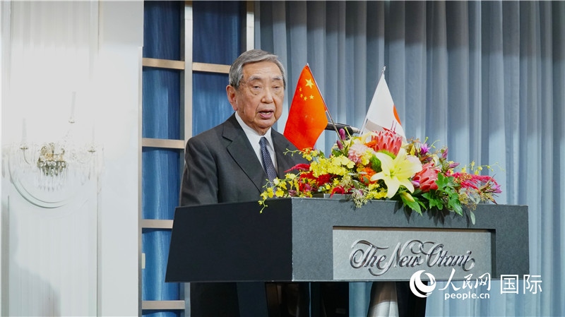 日本國際貿(mào)易促進(jìn)協(xié)會會長河野洋平發(fā)表致辭。人民網(wǎng) 蔣曉辰攝