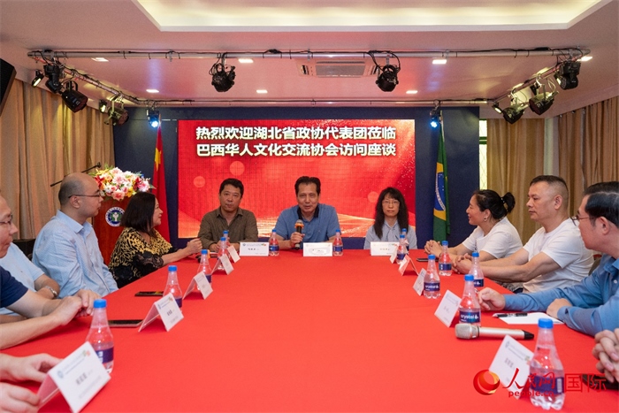 湖北省政協(xié)經(jīng)濟(jì)委員會(huì)主任王兆民（中）在座談會(huì)上致辭。 人民網(wǎng)記者 陳海琪攝