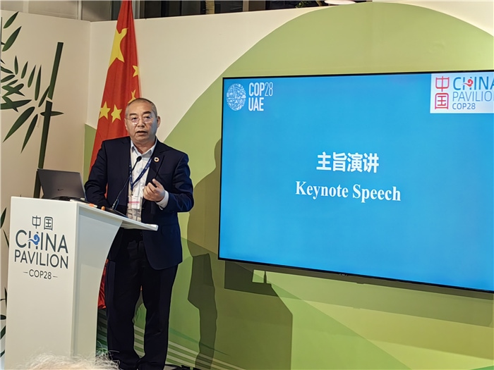晶澳太陽(yáng)能科技股份有限公司高級(jí)副總裁孫廣彬發(fā)言。COP28中國(guó)角供圖