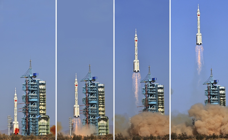 2023年10月26日，神舟十七號載人飛船發(fā)射升空過程（拼版照片）