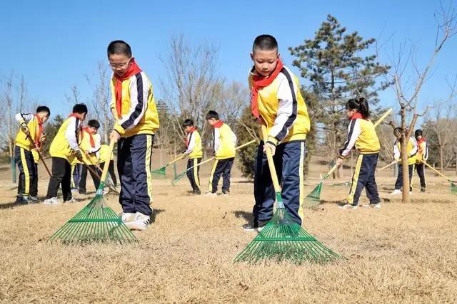 △2024年3月12日，北京城市綠心森林公園，參加植樹(shù)節(jié)主題活動(dòng)的學(xué)生們學(xué)習(xí)義務(wù)植樹(shù)知識(shí)，并進(jìn)行現(xiàn)場(chǎng)撫育管護(hù)。