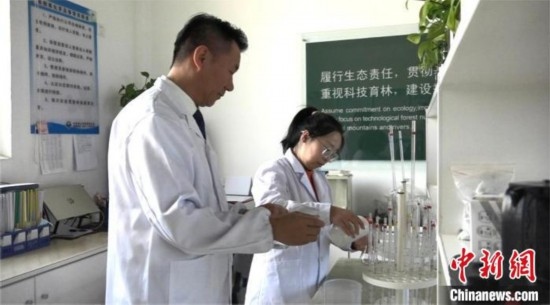 圖為王佐(左一)在廠(chǎng)區(qū)實(shí)驗(yàn)室內(nèi)工作。白先森 攝