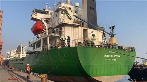 中蘇海運(yùn)直航貨輪靠泊蘇里南碼頭。中國(guó)駐蘇里南大使館供圖