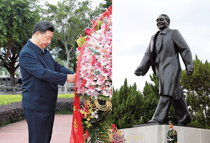 2020年10月14日，深圳經濟特區(qū)建立40周年慶祝大會在廣東省深圳市隆重舉行。中共中央總書記、國家主席、中央軍委主席習近平在會上發(fā)表重要講話。這是當天下午，習近平來到蓮花山公園，向鄧小平同志銅像敬獻花籃。 新華社記者 王曄/攝
