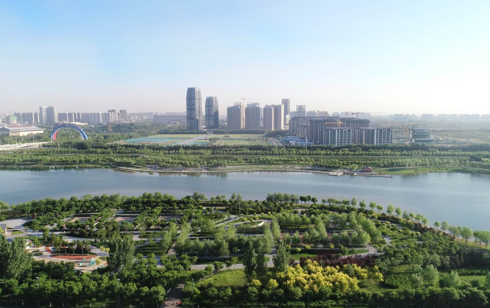 石家莊市滹沱河景色（2022年5月16日攝，無人機照片）。新華社記者 楊世堯 攝