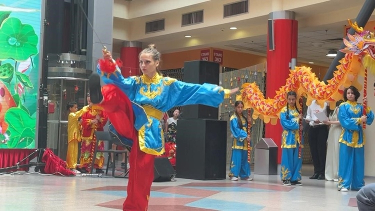 羅馬尼亞人舞龍舞獅隊進(jìn)行精彩表演。中國駐羅馬尼亞大使館領(lǐng)僑處供圖