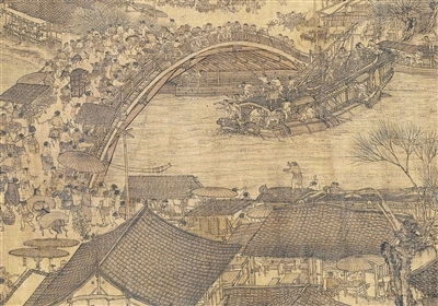 中國(guó)畫(huà)《清明上河圖》（局部），作者為北宋張擇端。 故宮博物院藏