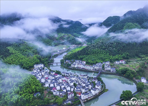 2024年6月19日，浙江省杭州市淳安縣楓樹嶺鎮(zhèn)下姜村，雨后云霧繚繞。