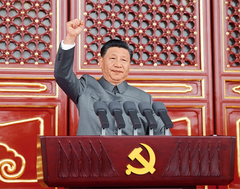 2021年7月1日，慶祝中國共產(chǎn)黨成立100周年大會在北京天安門廣場隆重舉行。中共中央總書記、國家主席、中央軍委主席習近平發(fā)表重要講話。 新華社記者 鞠鵬/攝