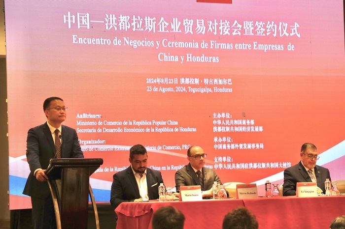 中國商務(wù)部外貿(mào)司司長李興乾發(fā)表講話。埃內(nèi)斯托·多明戈斯攝