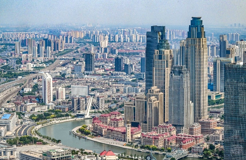 2023年6月16日，從直升機上拍攝的天津中心城區(qū)城市景觀。