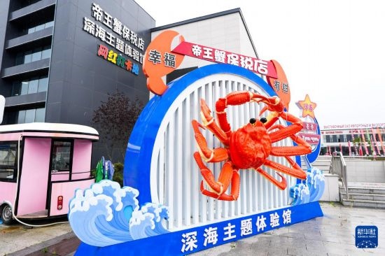 這是9月20日拍攝的位于吉林省琿春市的東北亞跨境電商產(chǎn)業(yè)園內(nèi)的帝王蟹保稅店。新華社記者 許暢 攝