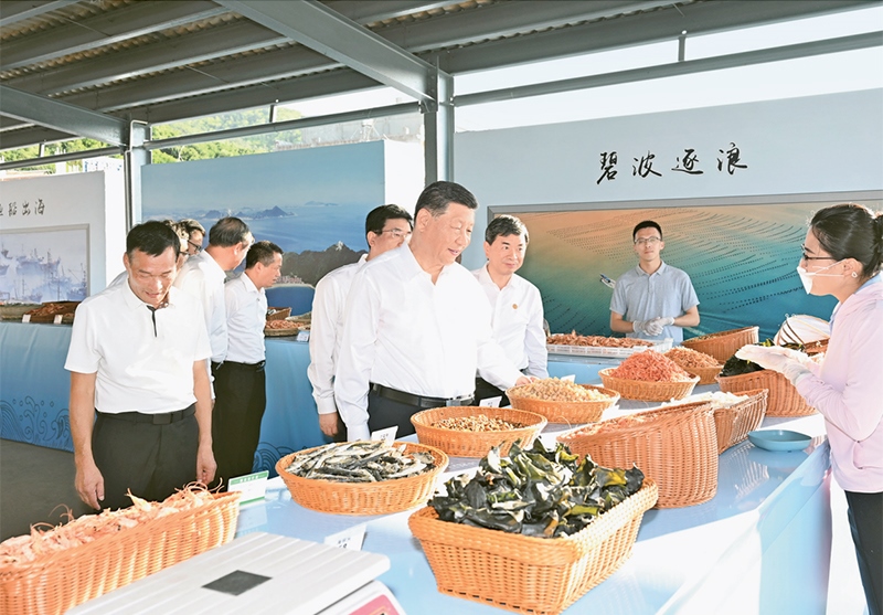 2024年10月15日至16日，中共中央總書記、國家主席、中央軍委主席習(xí)近平在福建考察。這是15日下午，習(xí)近平在漳州市東山縣陳城鎮(zhèn)澳角村考察時，了解海鮮干貨和漁獲產(chǎn)品交易情況。 新華社記者 謝環(huán)馳/攝